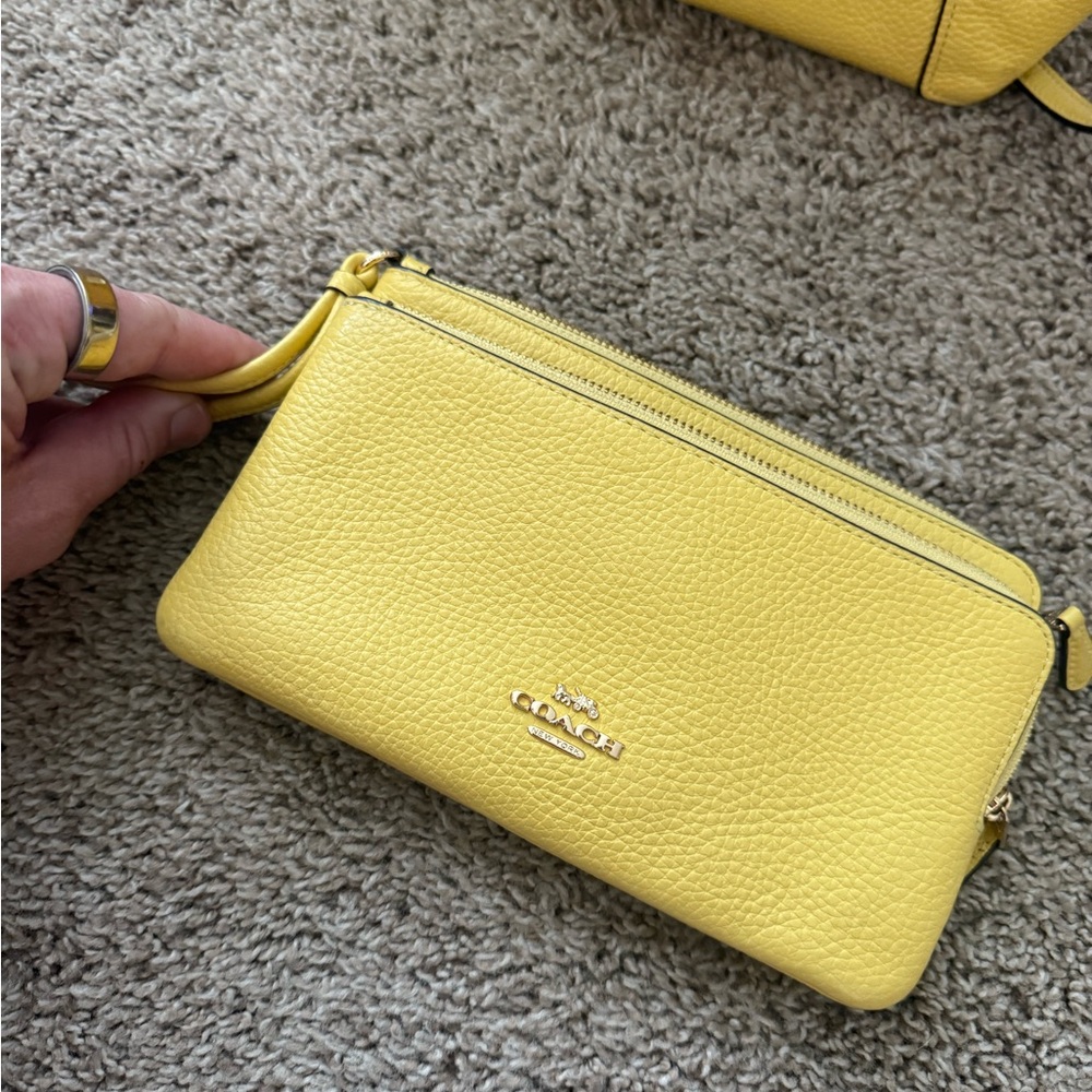 Coach Butter Yellow Kayce Satchel Bag + Coach Double Zip Matching Wallet - Picture 7 of 12
